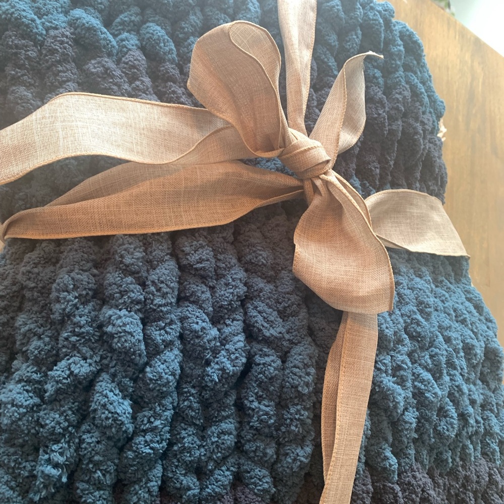 Luxurious  Blue with Grey Accent Knitted Throw Blanket